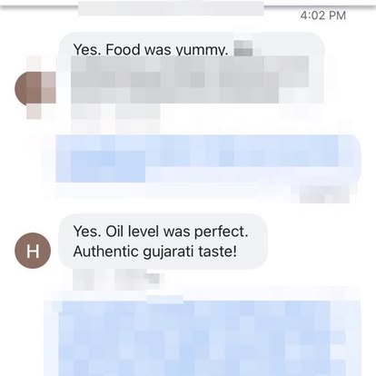 Customer message: Yesterday's dal was very good